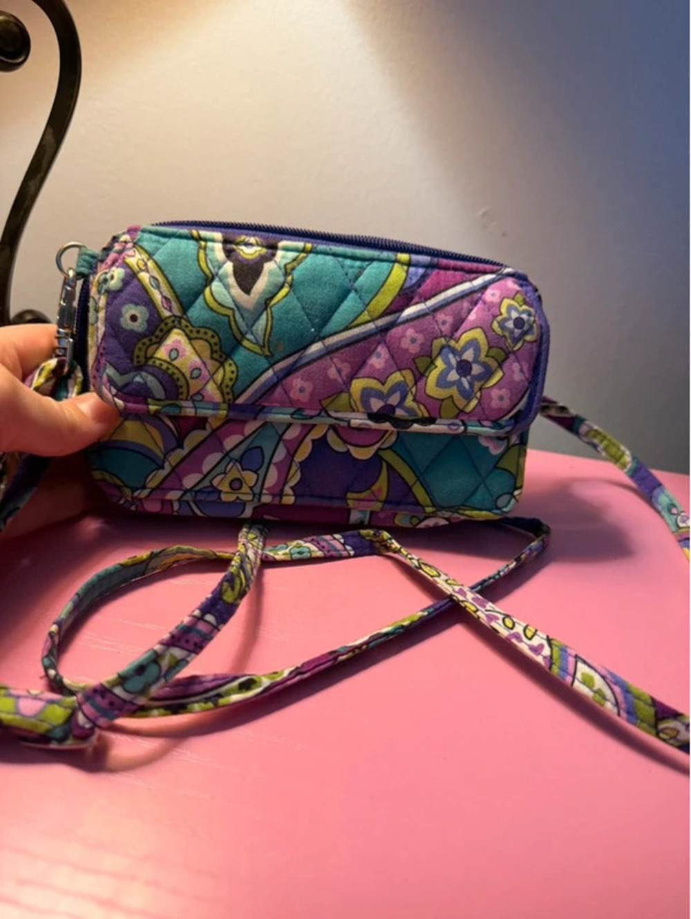 Vera Bradley Plum Petals Purple Wristlet Wallet Organizer Floral Pattern